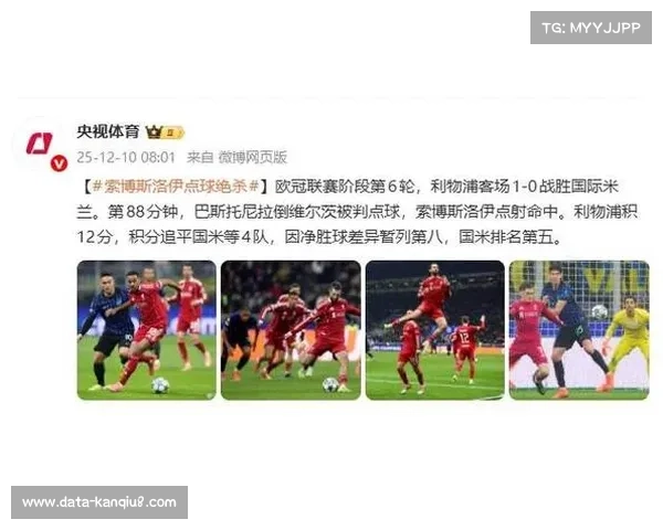 国际米兰0-1利物浦，索博斯洛伊补时点射绝杀